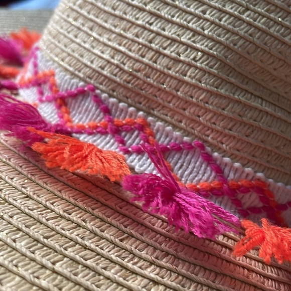 Cute Boho Straw Beach Hat, Floppy Brim Hat with Gold Sparkle - Picture 4 of 6